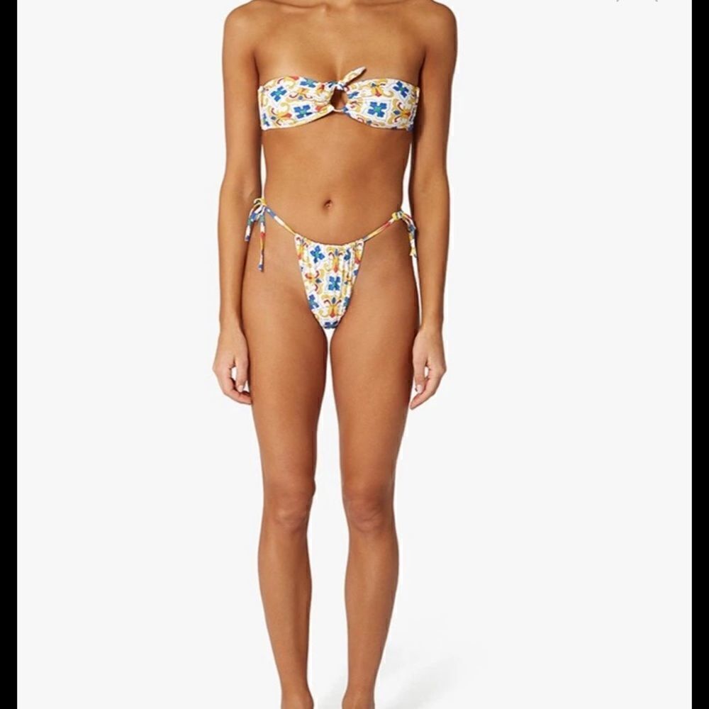 Pearl Multi Tile Ruched String Bikini Bottom - Picture 5 of 7